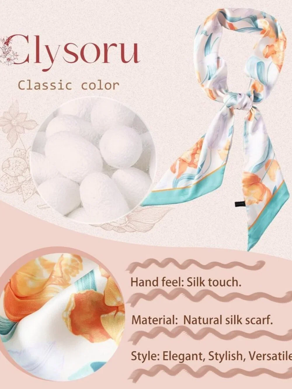 Women's Green Leaves Festoon Border Elegant Oblique Angle Scarves Bag Scarfs